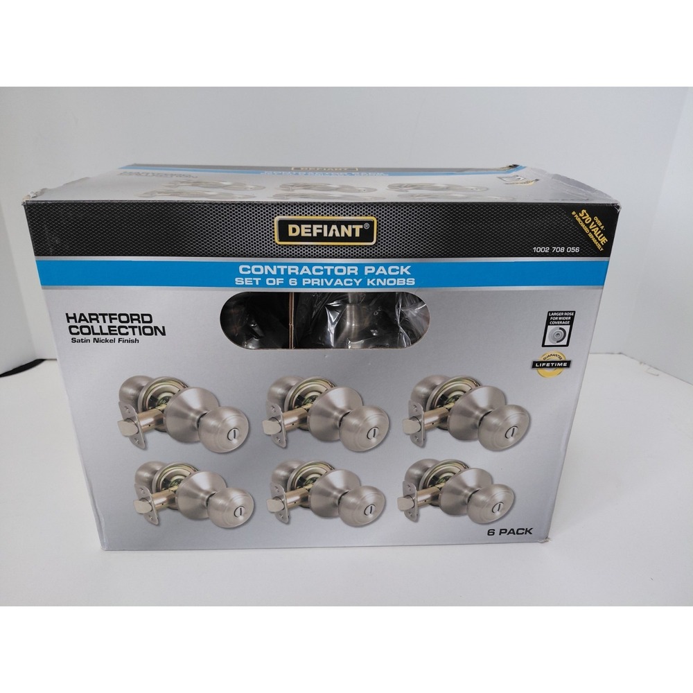 Defiant Hartford Satin Nickel Bed/Bath Door Knob Contractor Pack (6-Pack) NEW